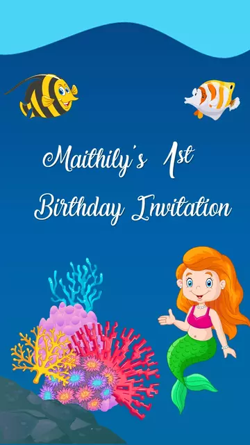 Mermaid 1st Birthday Invitation