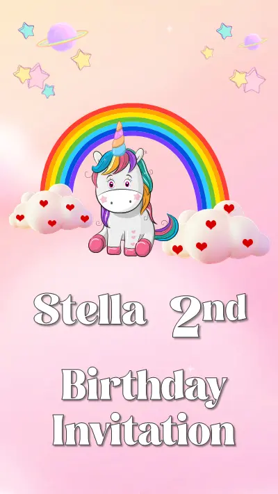 Unicorn Theme First Birthday Invite