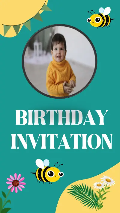 Green Theme Bee Birthday Invite