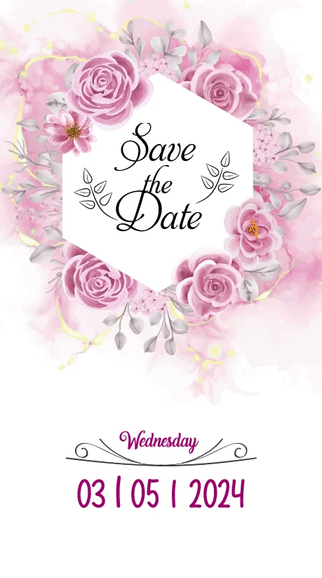 Pink Rose Save The Date Invite