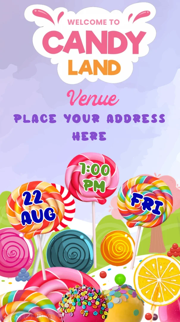 Candy Land Theme Birthday Invite