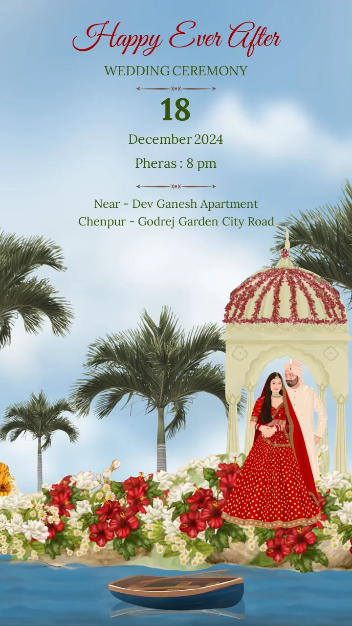 Pyaar ki Kashti Aqua Blossom Wedding Invite