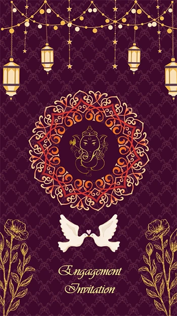 Golden Lovebirds Theme Engagement Invite