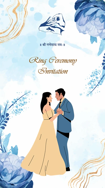 Blue White and Gold Ring Ceremony Invite