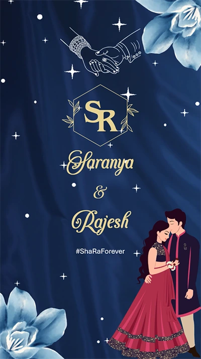 Blue White Elegant Aesthetic Wedding Invite