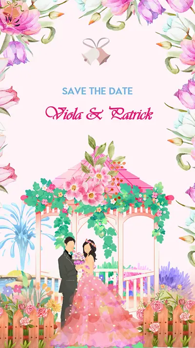 Pink and Green Floral Christian Wedding Invitation