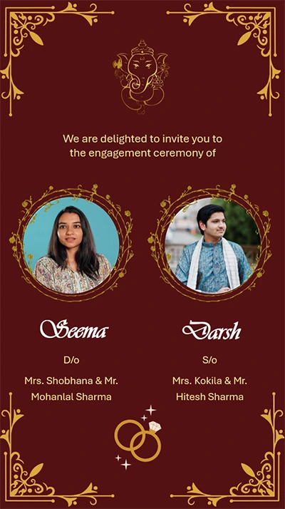 Red & Gold Decorative Engagement Invitation