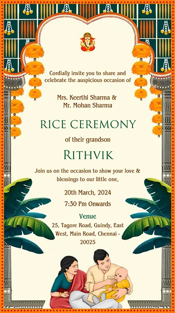 Orange Theme Annaprashan Rice Ceremony Invitation