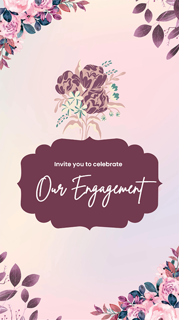 Purple and Pink Floral Engagement Invitation