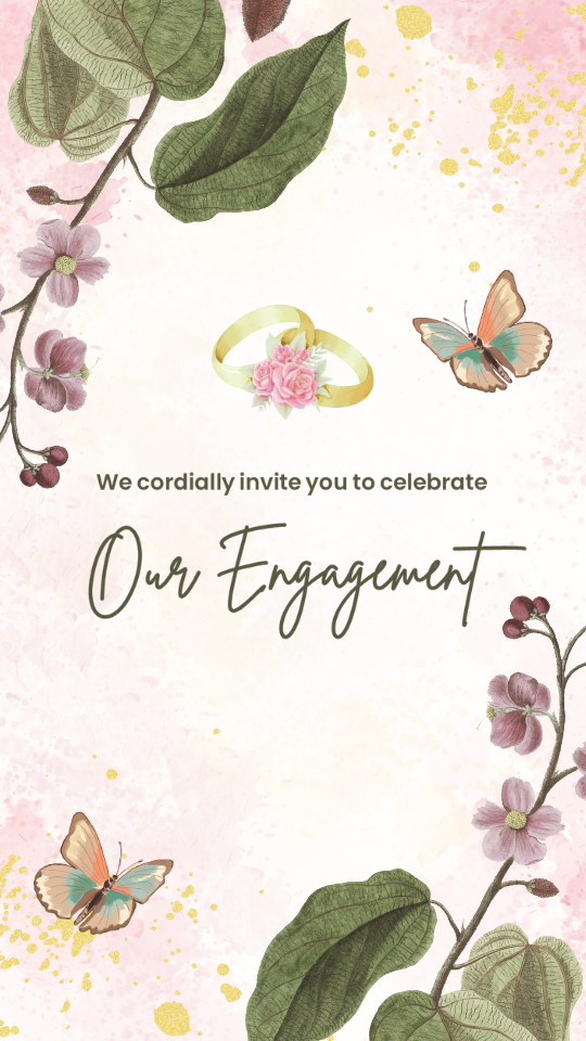 Pink and Green Floral Engagement Invitation
