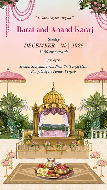 Pink Floral Punjabi Wedding Invitation Template