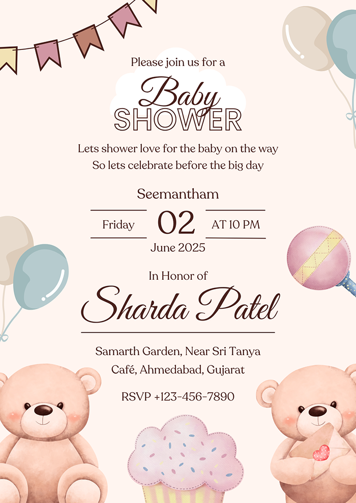 Brown Pand Baby Shower Invitation