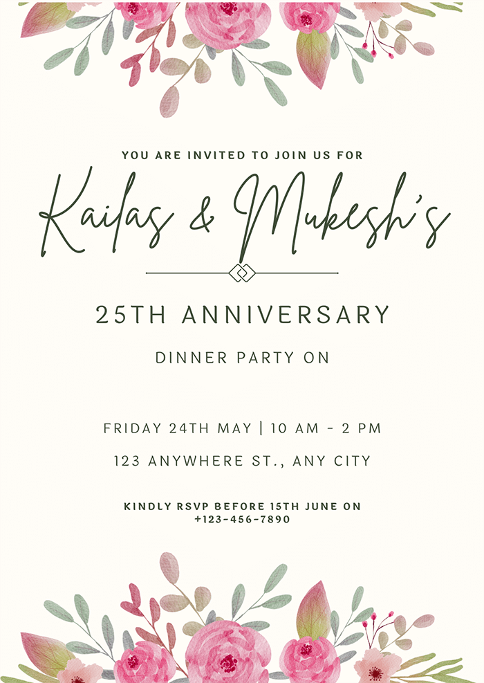 Pink Floral Wedding Anniversary Invitation
