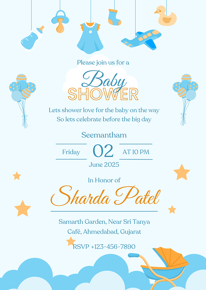 Blue & Orange Baby Shower Invitation