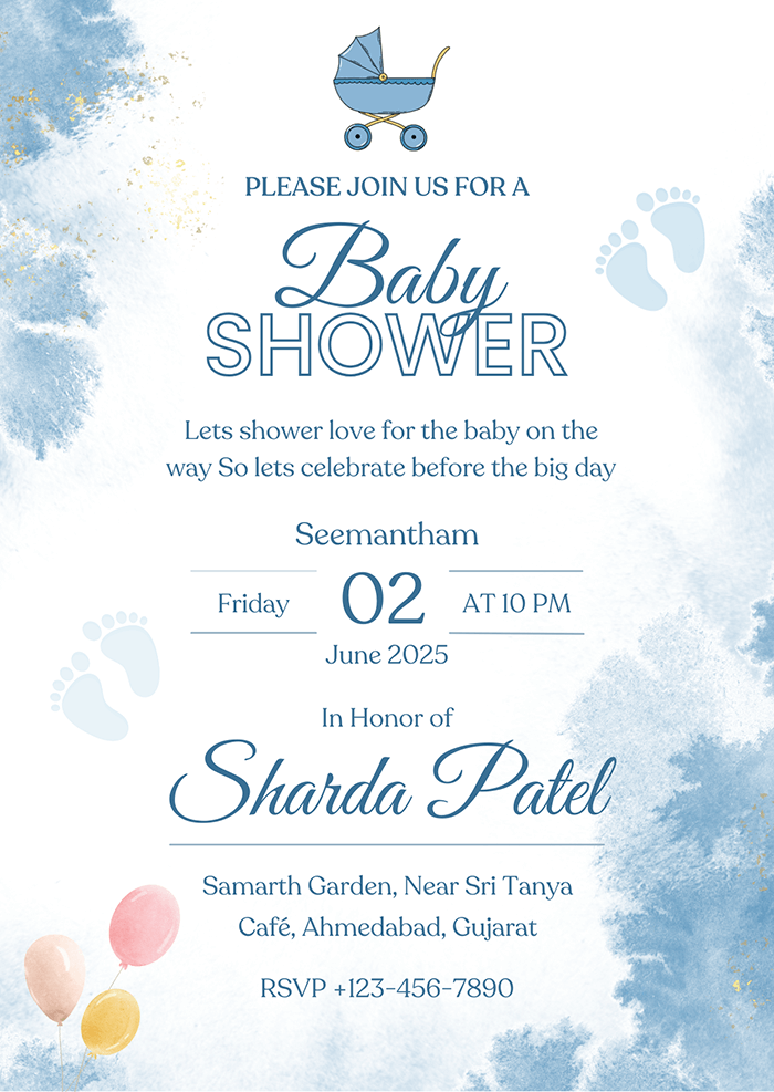 Blue Watercolor Baby Shower Invitation