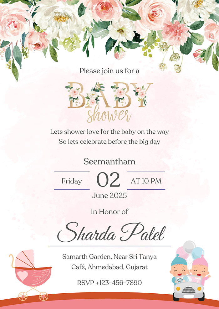 Pink Rose Watercolor Baby Shower Invitation