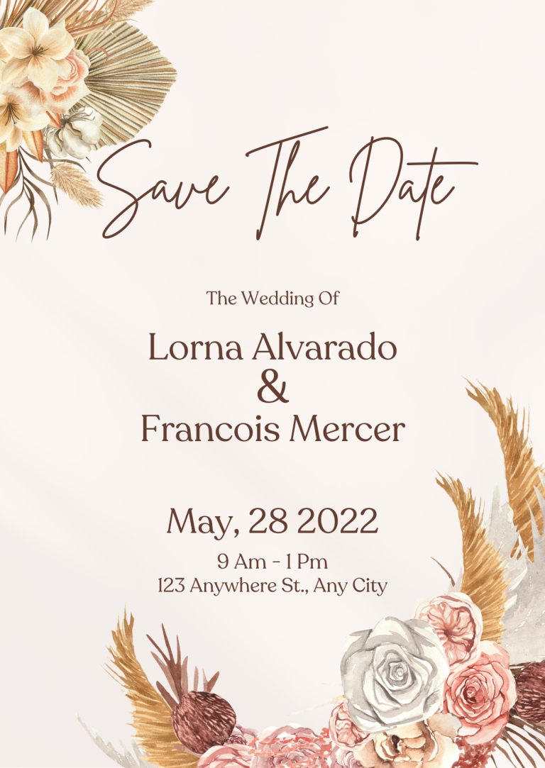 Golden Flower Save The Date Invitation Card